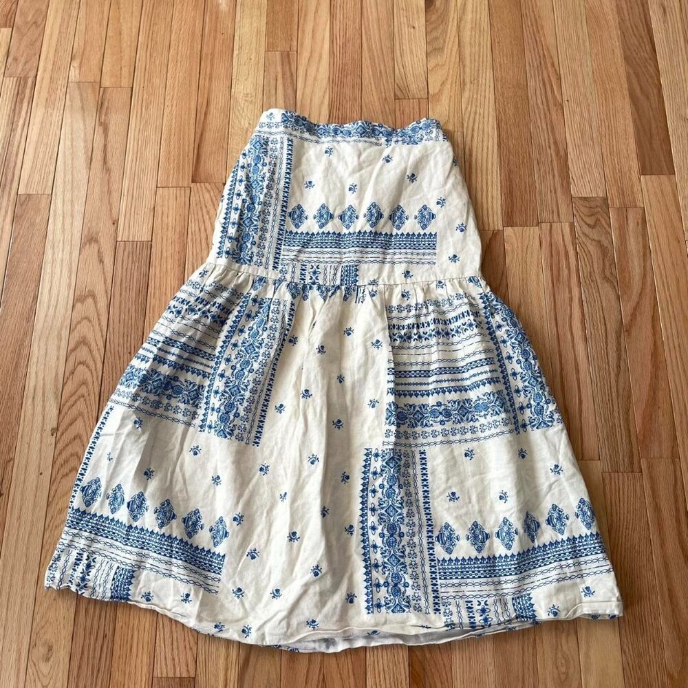 Blue Toile Cottagecore Tiered Skirt Womens Romantic Linen Midi Skirt